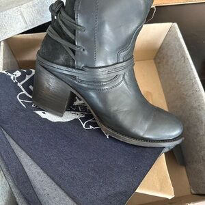 Freebird Black Leather Heeled Boots